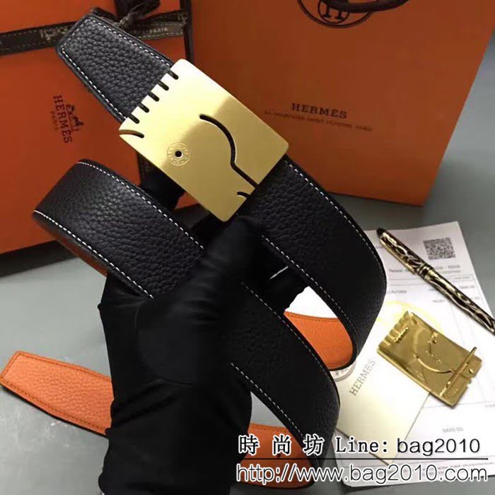 愛馬仕HERMES 純手工雙面荔枝紋 奢華精品高端男士皮帶 HHG1203